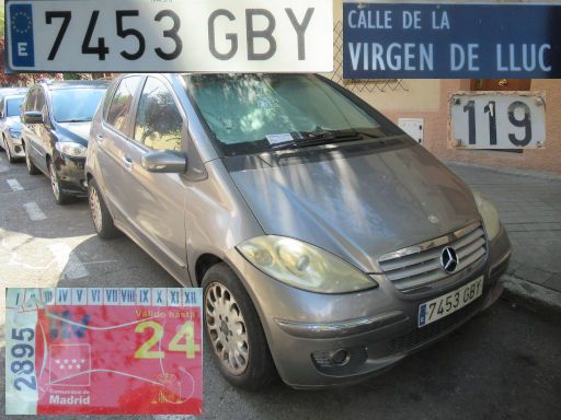 Vehículos abandonados, verlassene Fahrzeuge, Madrid, Spanien, Mercedes-Benz A 180 CDI, Kennzeichen 7453 GBY, Erstzulassung März 2008, Calle Virgen de Lluc 119, 28027 Madrid im Juli 2025