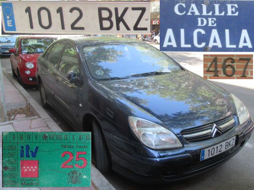 Vehículos abandonados, verlassene Fahrzeuge, Madrid, Spanien, Citroën C5 V6, Kennzeichen 1012 BKZ, Erstzulassung Juni 2001, Calle Alcala 467, 28027 Madrid im Juli 2025