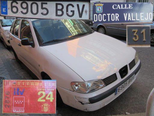 Vehículos abandonados, verlassene Fahrzeuge, Madrid, Spanien, Seat Ibiza TDI, Kennzeichen 6905 BGV, Erstzulassung März 2001, Calle Doctor Vallejo 31, 28027 Madrid im Juli 2025