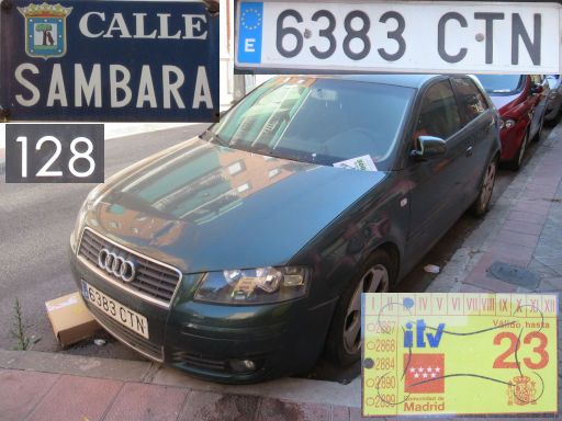 Vehículos abandonados, verlassene Fahrzeuge, Madrid, Spanien, Audi A3, Kennzeichen 6383 CTN, Erstzulassung März 2004, Calle Sambara 128, 28027 Madrid im Juli 2025