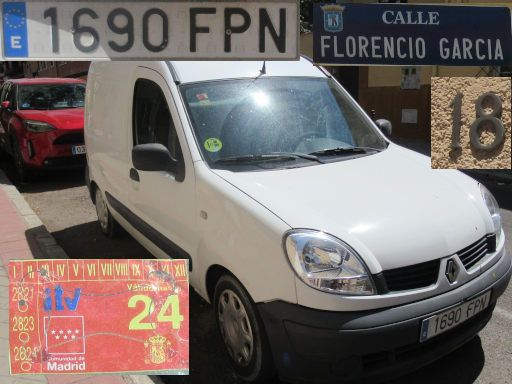 Vehículos abandonados, verlassene Fahrzeuge, Madrid, Spanien, Renault Kangoo, Kennzeichen 1690 FPN, Erstzulassung Mai 2007, Calle Florencio Garcia 18, 28027 Madrid im Juli 2025