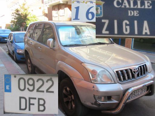 Vehículos abandonados, verlassene Fahrzeuge, Madrid, Spanien, Toyota Land Cruiser, Kennzeichen 0922 DFB, Erstzulassung Dezember 2004, Calle Zigia 16, 28027 Madrid im Juli 2025