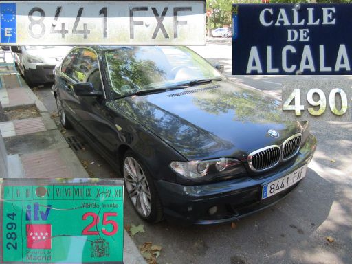 Vehículos abandonados, verlassene Fahrzeuge, Madrid, Spanien, BMW 3er, Kennzeichen 8441 FXF, Erstzulassung November 2007, Calle Alcala 490, 28027 Madrid im Juli 2025