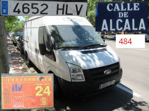 Vehículos abandonados, verlassene Fahrzeuge, Madrid, Spanien, Ford Transit, Kennzeichen 4652 HLV, Erstzulassung August 2012, Calle Alcala 484, 28027 Madrid im Juli 2025