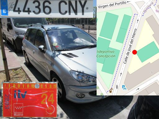 Vehículos abandonados, verlassene Fahrzeuge, Madrid, Spanien, Peugeot 206 SW, Kennzeichen 4436 CNY, Erstzulassung November 2003, Calle Jose del Hierro, 28027 Madrid im Juli 2025