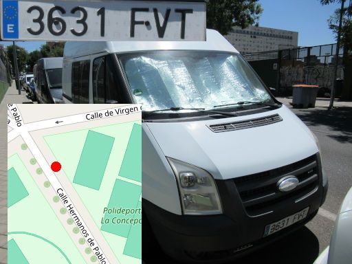 Vehículos abandonados, verlassene Fahrzeuge, Madrid, Spanien, Ford Transit, Kennzeichen 3631 FVT, Erstzulassung September 2007, Calle Hermanos de Pablo, 28027 Madrid im Juli 2025