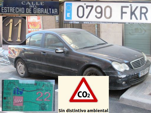 Vehículos abandonados, verlassene Fahrzeuge, Madrid, Spanien, Mercedes-Benz C200 CDI, Kennzeichen 0790 FKR, Erstzulassung Januar 2007, Calle Estrecho de Gibraltar 11, 28027 Madrid im Juli 2025