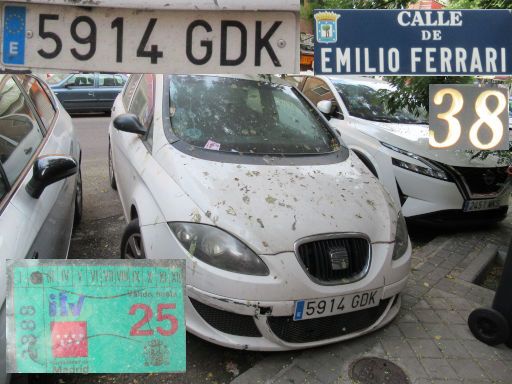 Vehículos abandonados, verlassene Fahrzeuge, Madrid, Spanien, Seat Toledo, Kennzeichen 5914 GDK, Erstzulassung Mai 2008, Calle Emilio Ferrari 38, 28021 Madrid im Juli 2025