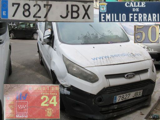 Vehículos abandonados, verlassene Fahrzeuge, Madrid, Spanien, Ford Transit Connect, Kennzeichen 7827 JBX, Erstzulassung Februar 2015, Calle Emilio Ferrari 50, 28021 Madrid im Juli 2025