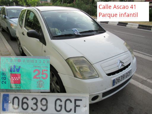 Vehículos abandonados, verlassene Fahrzeuge, Madrid, Spanien, Citroën C2, Kennzeichen 0639 GCF, Erstzulassung März 2005, Calle Ascao 41 parque infantil, 28021 Madrid im Juli 2025