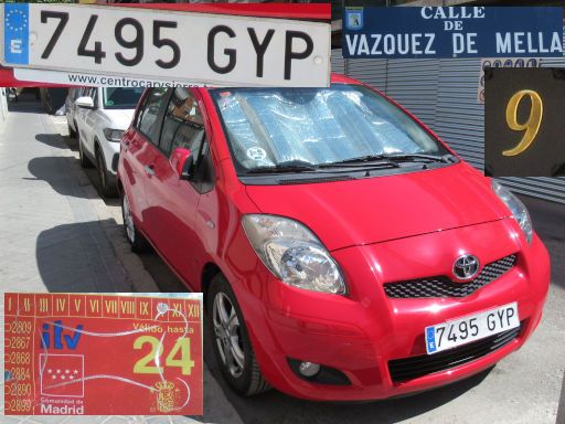 Vehículos abandonados, verlassene Fahrzeuge, Madrid, Spanien, Toyota Yaris TS, Kennzeichen 7495 GYP, Erstzulassung September 2010, Calle Vazquez de Mella 9, 28021 Madrid im Juli 2025