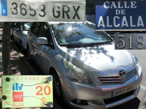 Vehículos abandonados, verlassene Fahrzeuge, Madrid, Spanien, Toyota Verso, Kennzeichen 3653 GRX, Erstzulassung November 2009, Calle Alcala 518, 28027 Madrid im Juli 2025