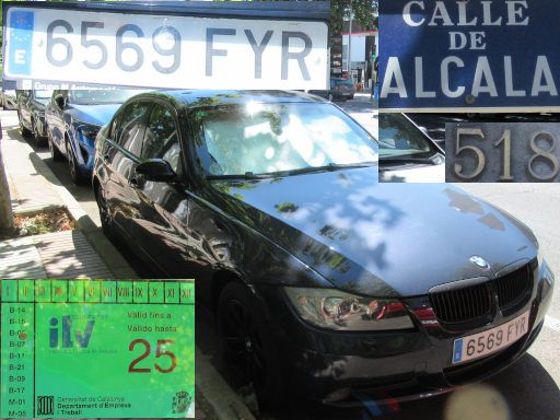 Vehículos abandonados, verlassene Fahrzeuge, Madrid, Spanien, BMW 3er, Kennzeichen 6569 FYR, Erstzulassung Dezember 2007, Calle Alcala 518, 28027 Madrid im Juli 2025