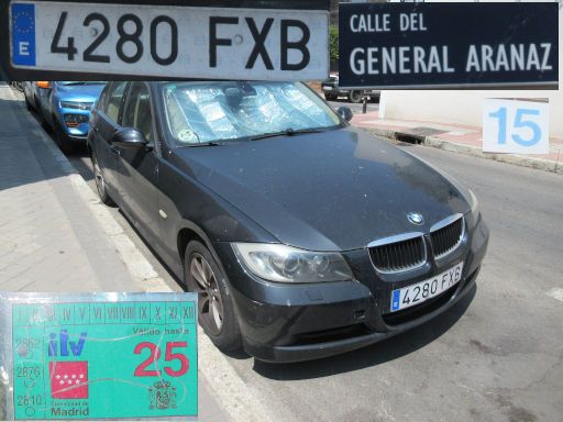 Vehículos abandonados, verlassene Fahrzeuge, Madrid, Spanien, BMW 320d, Kennzeichen 4280 FXB, Erstzulassung Oktober 2007, Calle General Aranaz 15, 28027 Madrid im Juli 2025