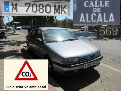 Veh&iacute;culos abandonados, verlassene Fahrzeuge, Madrid, Spanien, Nissan Primera 2.0 SLX, Kennzeichen M 7080 MK, Erstzulassung Juli 1991, Calle Alcala 569, 28022 Madrid im Juli 2026
