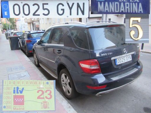 Veh&iacute;culos abandonados, verlassene Fahrzeuge, Madrid, Spanien, Mercedes-Benz ML 350 CDI 4matic, Kennzeichen 0025 GYN, Erstzulassung September 2010, Calle Mandarina 5, 28027 Madrid im Juli 2026