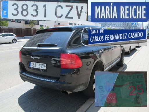 Veh&iacute;culos abandonados, verlassene Fahrzeuge, Madrid, Spanien, Porsche Cayenne, Kennzeichen 3831 CZV, Erstzulassung September 2004, Calle Maria Reiche / Calle Carlos Fernandez Casado, 28055 Madrid im Juli 2026