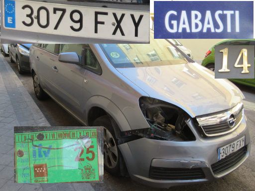 Veh&iacute;culos abandonados, verlassene Fahrzeuge, Madrid, Spanien, Opel Zafira 1.9 CDTI, Kennzeichen 3079 FXY, Erstzulassung November 2007, Calle Gabasti, 14, 28027 Madrid im Juli 2026