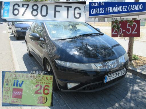Veh&iacute;culos abandonados, verlassene Fahrzeuge, Madrid, Spanien, Honda Civic, Kennzeichen 6780 FTG, Erstzulassung Juli 2007, Calle Carlos Fernandez Casado 26-52, 28055 Madrid im Juli 2026