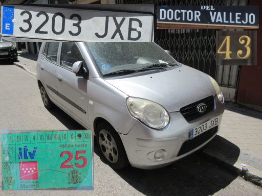 Veh&iacute;culos abandonados, verlassene Fahrzeuge, Madrid, Spanien, Kia Picanto, Kennzeichen 3203 JXB, Erstzulassung Februar 2017, Calle Doctor Vallejo 43, 28027 Madrid im Juli 2026
