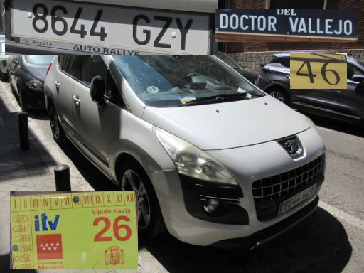 Veh&iacute;culos abandonados, verlassene Fahrzeuge, Madrid, Spanien, Peugeot 3008, Kennzeichen 8644 GZY, Erstzulassung Dezember 2010, Calle Doctor Vallejo 46, 28027 Madrid im Juli 2026