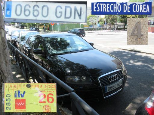 Veh&iacute;culos abandonados, verlassene Fahrzeuge, Madrid, Spanien, Audi A3 2.0 TDI, Kennzeichen 0660 GDN, Erstzulassung Mai 2008, Calle Estrecho de Corea 4, 28027 Madrid im Juli 2026