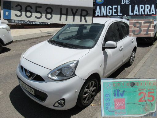 Veh&iacute;culos abandonados, verlassene Fahrzeuge, Madrid, Spanien, Nissan Micra, Kennzeichen 3658 HYR, Erstzulassung Juli 2014, Calle Angel Larra 37, 28027 Madrid im Juli 2026