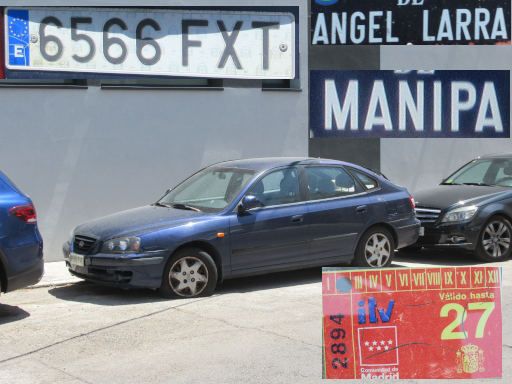 Veh&iacute;culos abandonados, verlassene Fahrzeuge, Madrid, Spanien, Hyundai Elantra, Kennzeichen 6566 FXT, Erstzulassung November 2007, Calle Angel Larra / Calle Manipa, 28027 Madrid im Juli 2026