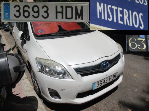Veh&iacute;culos abandonados, verlassene Fahrzeuge, Madrid, Spanien, Toyota Auris Hybrid, Kennzeichen 3693 HDM, Erstzulassung Mai 2011, Calle Misterios 63, 28027 Madrid im Juli 2026