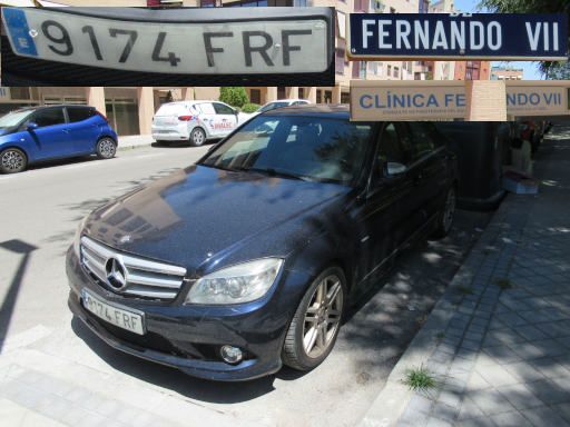 Veh&iacute;culos abandonados, verlassene Fahrzeuge, Madrid, Spanien, Mercedes-Benz C 220 CDI, Kennzeichen 9174 FRF, Erstzulassung Juni 2007, Calle Fernando VII 3, 28037 Madrid im Juli 2026