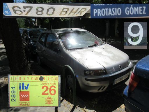 Veh&iacute;culos abandonados, verlassene Fahrzeuge, Madrid, Spanien, Fiat Punto, Kennzeichen 6780 BHR, Erstzulassung April 2001, Calle Protasio Gomez 9, 28027 Madrid im Juli 2026