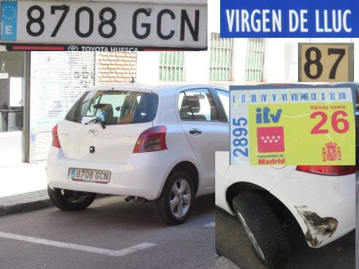 Veh&iacute;culos abandonados, verlassene Fahrzeuge, Madrid, Spanien, Toyota Yaris, Kennzeichen 8708 GCN, Erstzulassung April 2008, Calle Virgen de Lluc 87, 28027 Madrid im Juli 2026