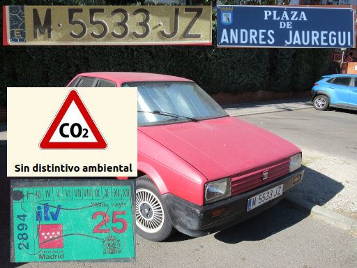 Veh&iacute;culos abandonados, verlassene Fahrzeuge, Madrid, Spanien, Seat Ibiza, Kennzeichen M 5533 JZ, Erstzulassung Juli 1989, Plaza Andres Jauregui 7, 28043 Madrid im Juli 2026