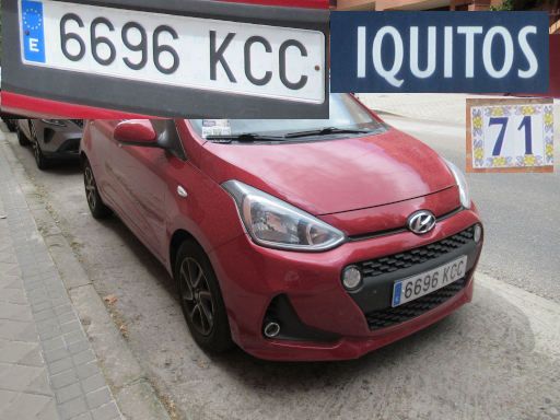 Veh&iacute;culos abandonados, verlassene Fahrzeuge, Madrid, Spanien, Hyundai i10, Kennzeichen 6696 KCC, Erstzulassung September 2017, Calle Iquitos 71, 28027 Madrid im Juli 2026
