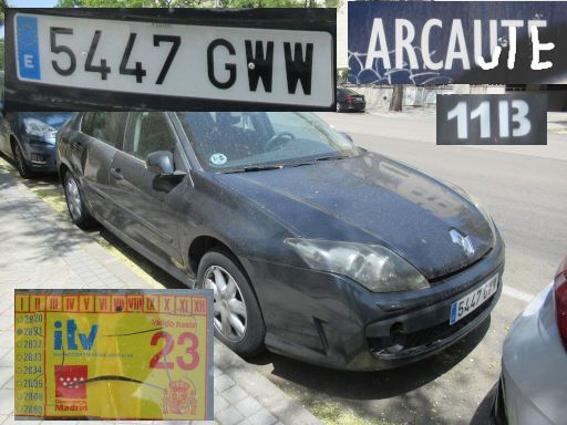 Veh&iacute;culos abandonados, verlassene Fahrzeuge, Madrid, Spanien, Renault Laguna, Kennzeichen 5447 GWW, Erstzulassung Juni 2010, Calle Arcaute 11 B, 28022 Madrid im Juli 2026