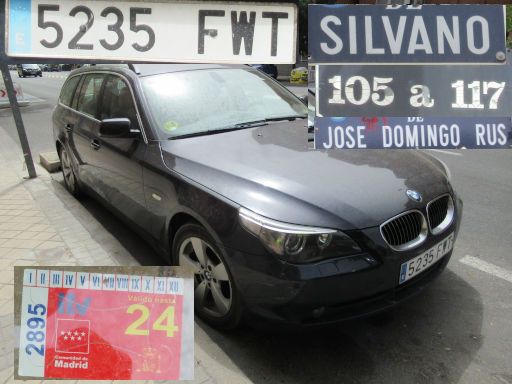 Veh&iacute;culos abandonados, verlassene Fahrzeuge, Madrid, Spanien, BMW 530 xd, Kennzeichen 5235 FWT, Erstzulassung Oktober 2007, Calle Silvano 105 / Calle Jose Domingo Rus, 28043 Madrid im Juli 2026