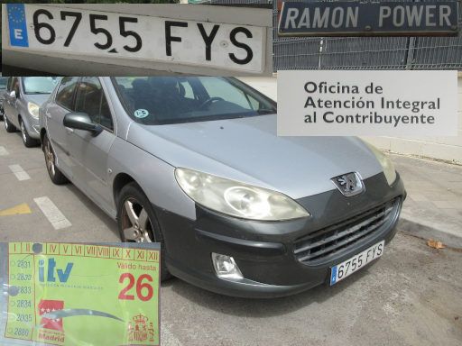 Veh&iacute;culos abandonados, verlassene Fahrzeuge, Madrid, Spanien, Peugeot 407, Kennzeichen 6755 FYS, Erstzulassung Dezember 2007, Calle Ramon Power 14, 28043 Madrid im Juli 2026