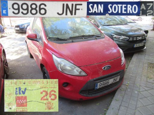 Veh&iacute;culos abandonados, verlassene Fahrzeuge, Madrid, Spanien, Ford Ka, Kennzeichen 9986 JNF, Erstzulassung April 2016, Calle San Sotero 10, 28037 Madrid im Juli 2026