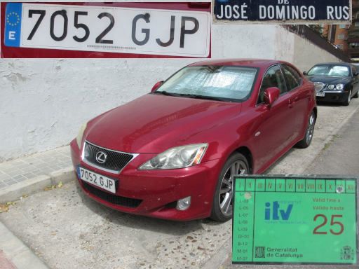 Veh&iacute;culos abandonados, verlassene Fahrzeuge, Madrid, Spanien, Lexus IS 220d, Kennzeichen 7052 GJP, Erstzulassung November 2008, Calle Jose Domingo Rus / Calle El Provencio, 28043 Madrid im Juli 2026