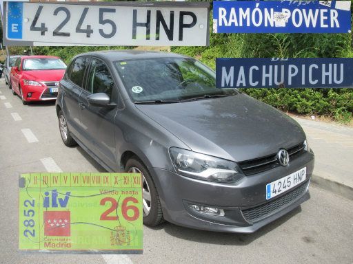Veh&iacute;culos abandonados, verlassene Fahrzeuge, Madrid, Spanien, Volkswagen Polo TDI, Kennzeichen 4245 HNP, Erstzulassung Januar 2013, Ramon Power / Avenida Machupichu, 28043 Madrid im Juli 2026