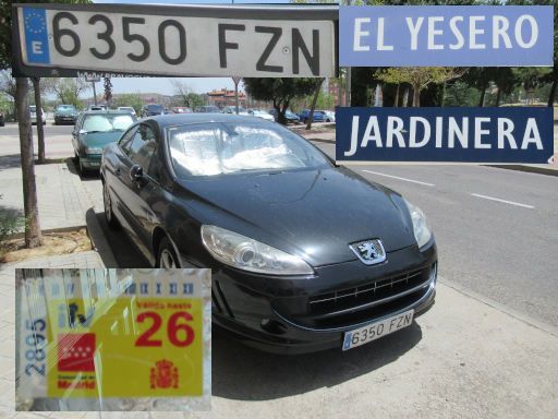 Veh&iacute;culos abandonados, verlassene Fahrzeuge, Madrid, Spanien, Peugeot 407, Kennzeichen 6350 FZN, Erstzulassung Januar 2008, Calle El Yesero / Calle Jardinera, 28031 Madrid im Juli 2026