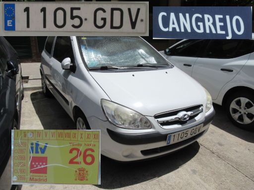 Veh&iacute;culos abandonados, verlassene Fahrzeuge, Madrid, Spanien, Hyundai Getz, Kennzeichen 1105 GDV, Erstzulassung Mai 2008, Calle Cangrejo 5, 28031 Madrid im Juli 2026