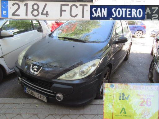 Veh&iacute;culos abandonados, verlassene Fahrzeuge, Madrid, Spanien, Peugeot 307, Kennzeichen 2184 FCT, Erstzulassung Juli 2006, Calle San Sotero 10, 28037 Madrid im Juli 2026