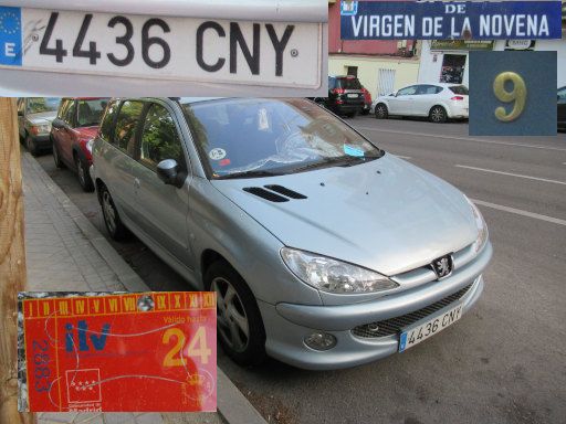Veh&iacute;culos abandonados, verlassene Fahrzeuge, Madrid, Spanien, Peugeot 206 SW, Kennzeichen 4436 CNY, Erstzulassung November 2003, Calle Virgen de la Novena 9, 28027 Madrid im Juli 2026