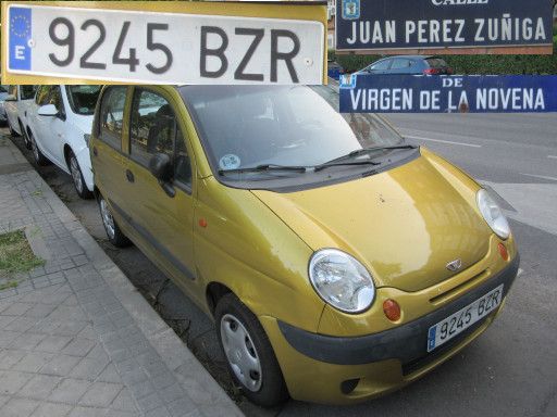 Veh&iacute;culos abandonados, verlassene Fahrzeuge, Madrid, Spanien, Daewoo Matiz, Kennzeichen 9245 BZR, Erstzulassung September 2002, Calle Juan Perez Zu&ntilde;iga / Calle Virgen de la Novena, 28027 Madrid im Juli 2026