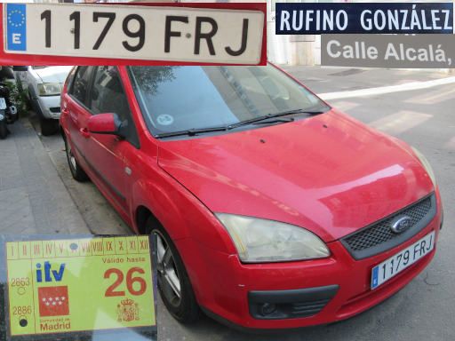 Veh&iacute;culos abandonados, verlassene Fahrzeuge, Madrid, Spanien, Ford Focus, Kennzeichen 1179 FRJ, Erstzulassung Juni 2007, Calle Rufino Gonzalez / Calle Alcala, 28037 Madrid im Juli 2026