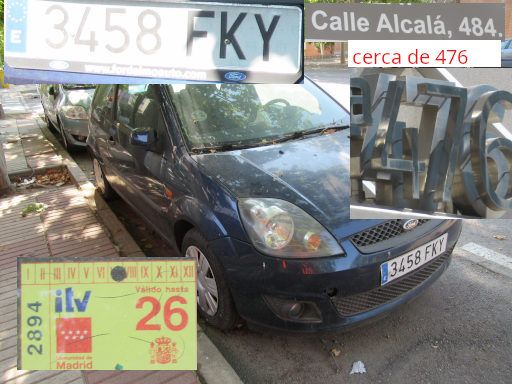 Veh&iacute;culos abandonados, verlassene Fahrzeuge, Madrid, Spanien, Ford Fiesta TDCI, Kennzeichen 3458 FKY, Erstzulassung Januar 2007, Calle Alcala 484 / 476, 28027 Madrid im Juli 2026