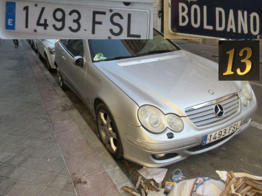 Veh&iacute;culos abandonados, verlassene Fahrzeuge, Madrid, Spanien, Mercedes-Benz C 220 CDI, Kennzeichen 1493 FSL, Erstzulassung Juli 2007, Calle Boldano 13, 28027 Madrid im Juli 2026