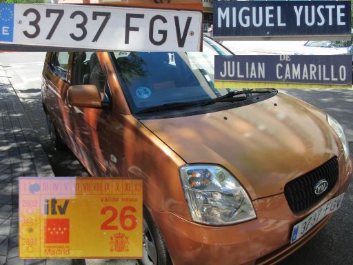 Veh&iacute;culos abandonados, verlassene Fahrzeuge, Madrid, Spanien, Kia Picanto EX, Kennzeichen 3737 FGV, Erstzulassung Oktober 2006, Calle Miguel Yuste / Calle Julian Camarillo, 28037 Madrid im Juli 2026