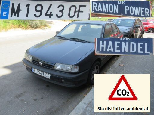 Veh&iacute;culos abandonados, verlassene Fahrzeuge, Madrid, Spanien, Nissan Primera 2.0 SLX, Kennzeichen M 1943 OF, Erstzulassung Februar 1993, Calle Ramon Power 66 / Calle Haendel, 28043 Madrid im Juli 2026